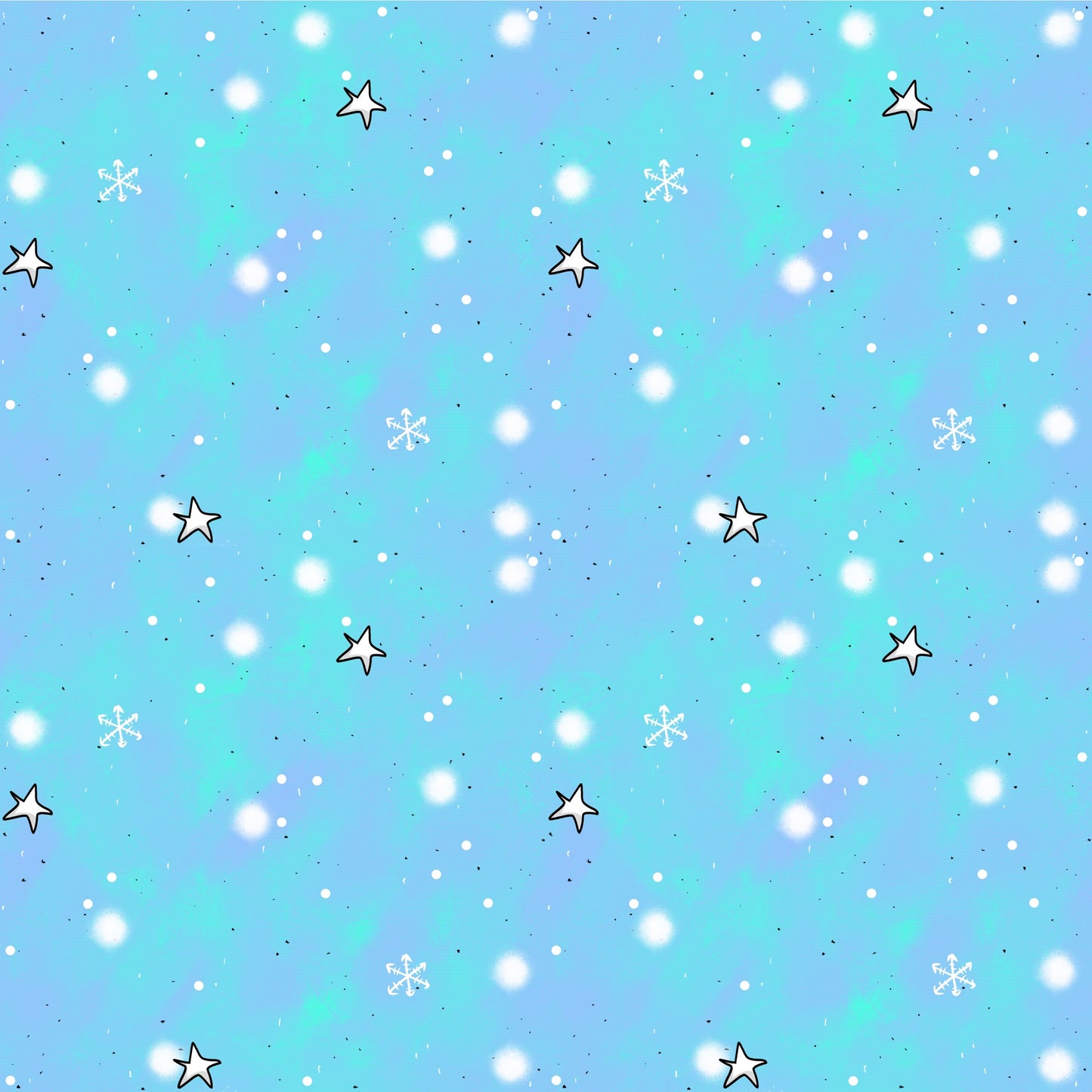 Jersey/French-Terry Kombistoff in Frostblau mit winterlichen Schneeflocken und Sternmotiven – passend zum Arcticgang Design.