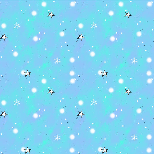 Jersey/French-Terry Kombistoff in Frostblau mit winterlichen Schneeflocken und Sternmotiven â passend zum Arcticgang Design.