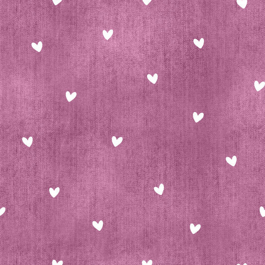 Nahtloser Denim Stoff in Mauve mit weißen Herzen als Kombistoff