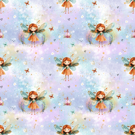 Nahtloses Muster âMĂ€rchenhafter Elfenzauberâ auf Ripp-Jersey â Feen & Sterne in sanften Pastelltönen fĂŒr Baby- & Kinderkleidung