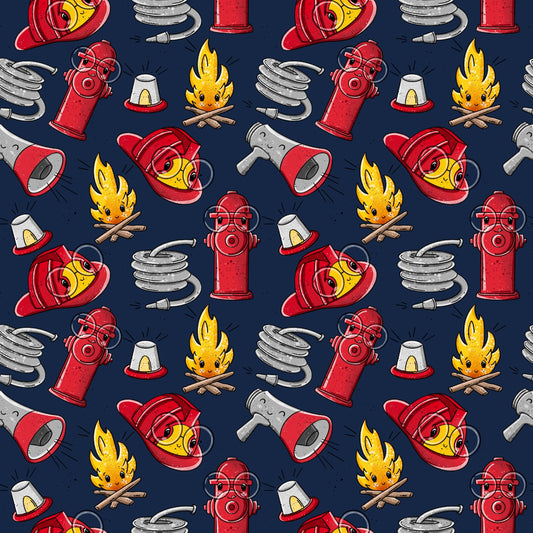 Kinderstoff „Fire Time“ – farbenfrohes Feuerwehr-Design für Pumphosen, Sweater, Mützen & Loops. Perfekt für kleine Feuerwehr-Fans.
