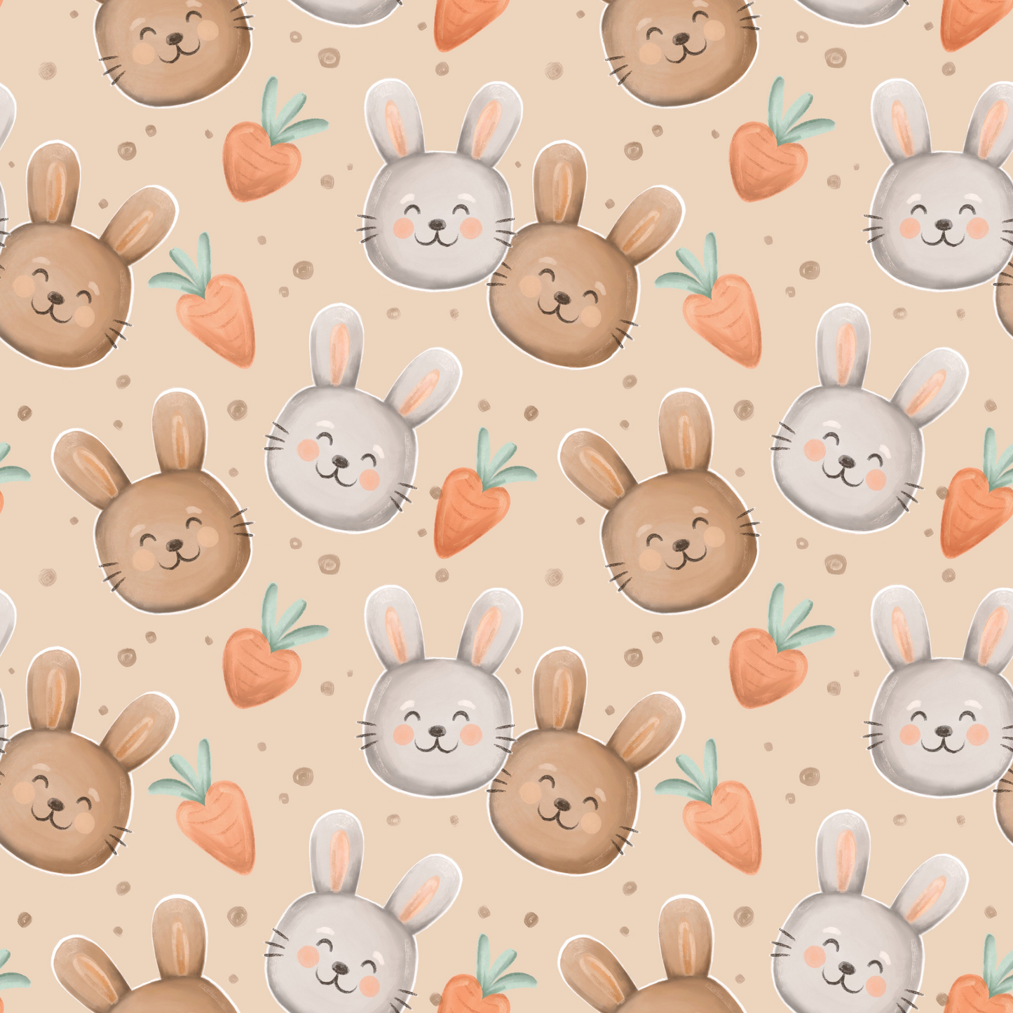 Hasenfreunde Kinderstoff mit süßen Hasenmotiven als Allover-Muster