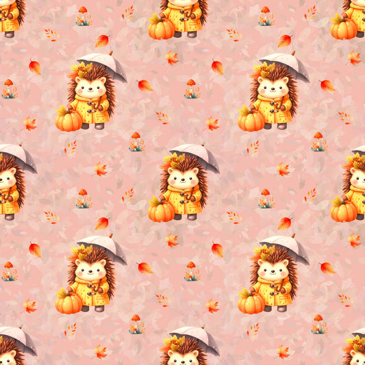 Gemütlicher Stoff „Ida Igel“ – niedliches Herbstmotiv mit Igel und saisonalen Elementen für kreative Nähideen.