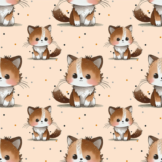 Nahtloses Muster mit sĂŒĂen Katzen in warmen Braun- und Naturtönen