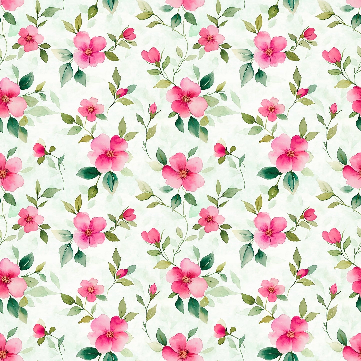 Detailfoto der Meterware „Kleine Blümchen“ – zarte rosa Blumen und Blätter auf hellen Stofflagen.