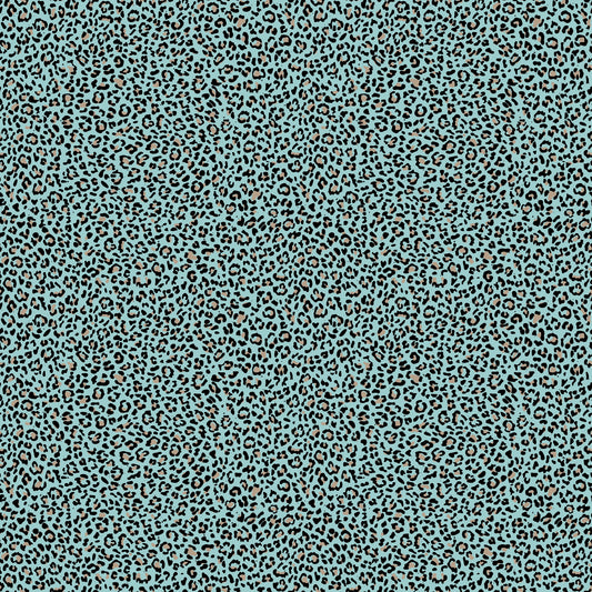 nahtloses türkis-schwarzes Leopardenmuster, moderner Kombistoff für Kinderkleidung und Leo Kitty Design