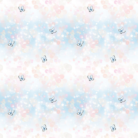 Nahtloses Muster „Mimi Kombi“ auf Ripp-Jersey – Schmetterlinge & Bokeh in sanften Pastelltönen