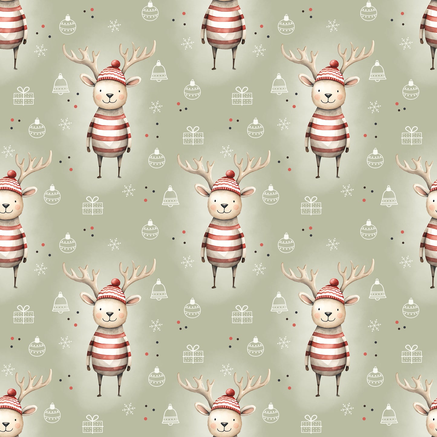 Bedruckter Stoff „Oh Deer“ – fröhliches Rentier mit Weihnachtsdetails für winterliche DIY-Kinderkleidung