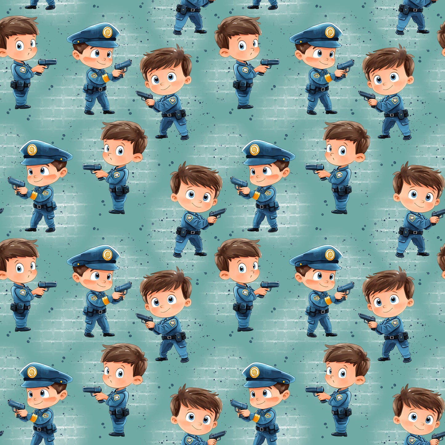 Nahtloses Stoffmuster mit dem Design "Kleine Polizisten" – cool, bequem, einsatzbereit.