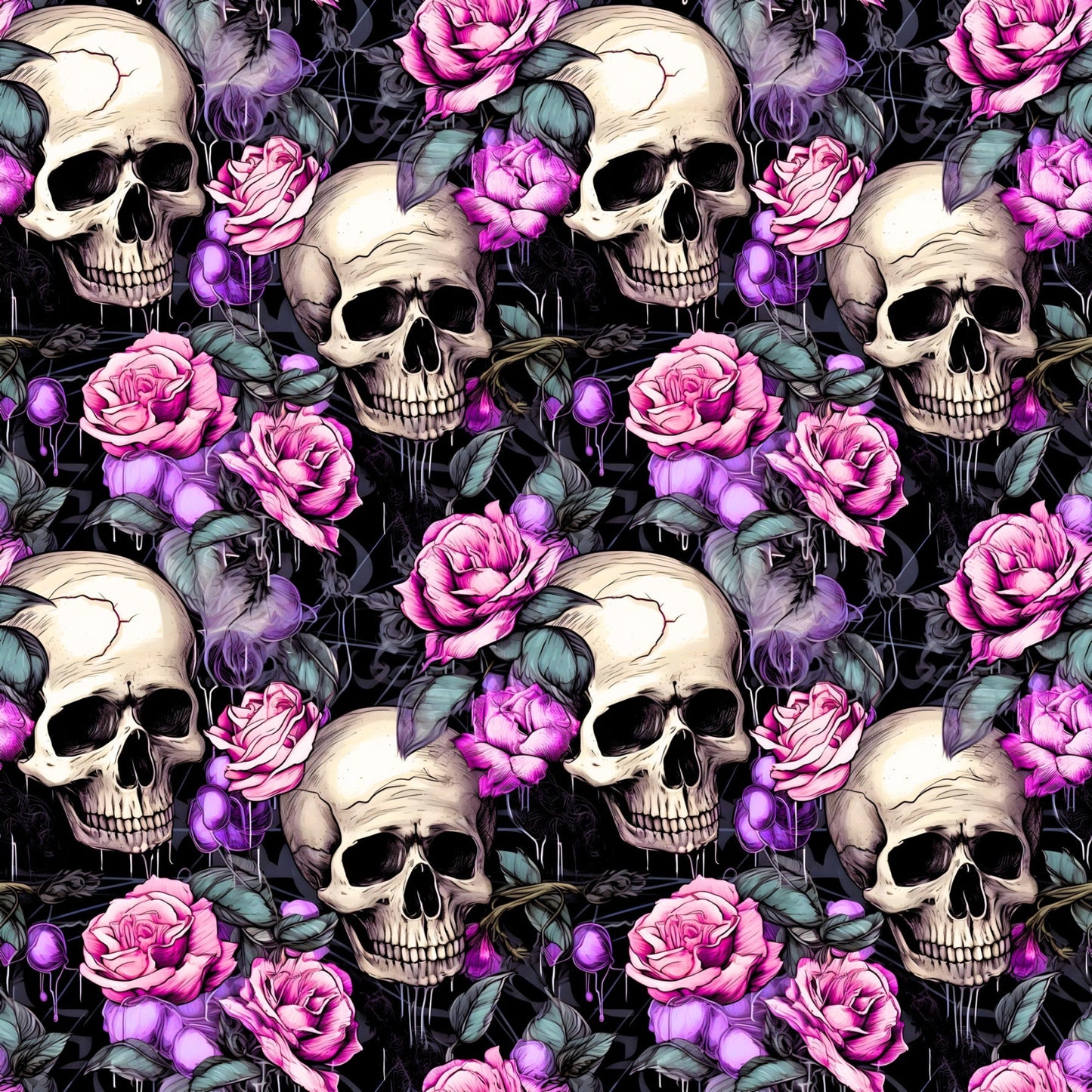 Stoff Meterware "Totenkopf & Rosen" - Jersey & French Terry