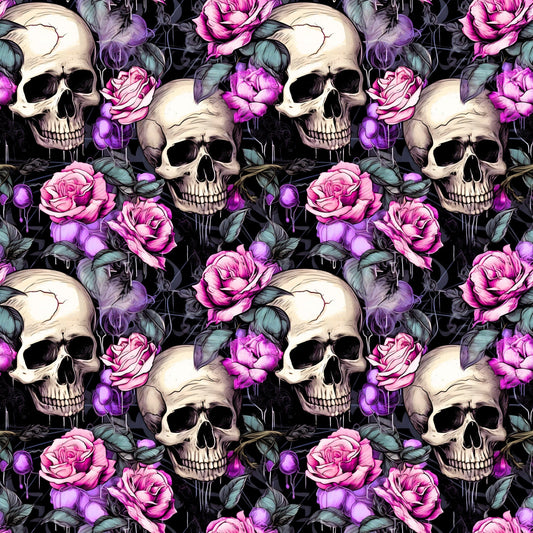 Stoff Meterware "Totenkopf & Rosen" - Jersey & French Terry