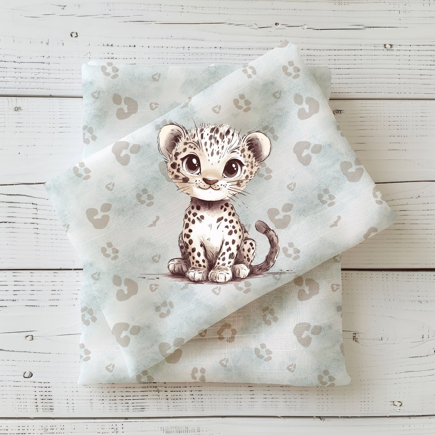 Stoffpanel „Kleiner Leopard“ mit passendem Kombistoff – Jersey oder French Terry für Kinderkleidung.