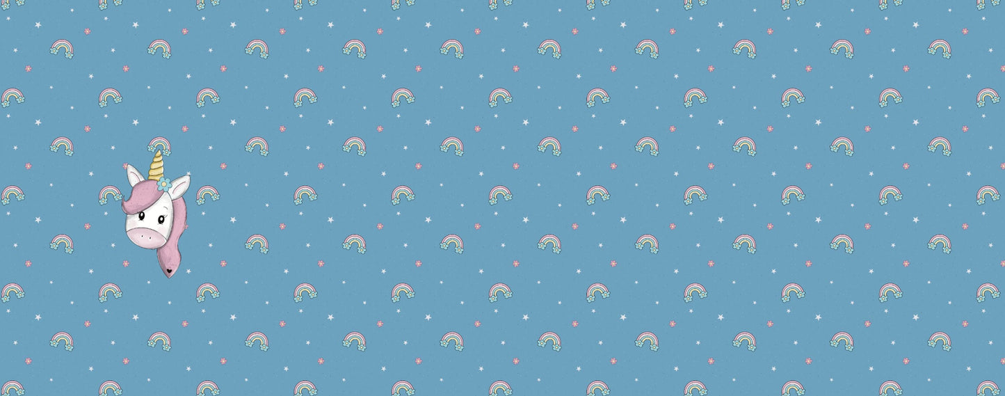 Meterware für niedliche Kinderkleidung mit verspieltem Einhorn-Design und Kombistoff.