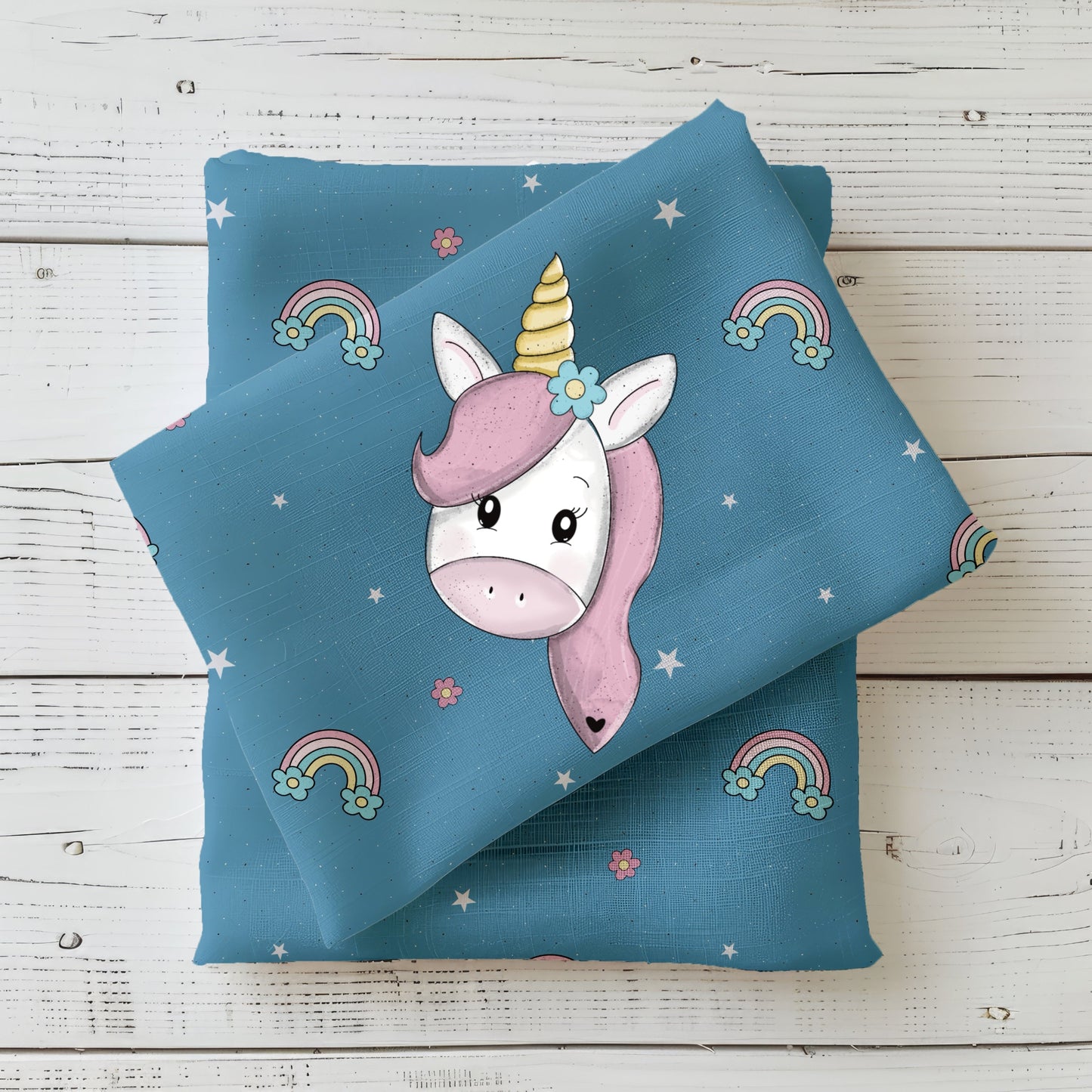 Stoffpanel „Unicorn“ mit passendem Kombistoff – weicher Jersey oder French Terry für Baby- & Kinderkleidung.