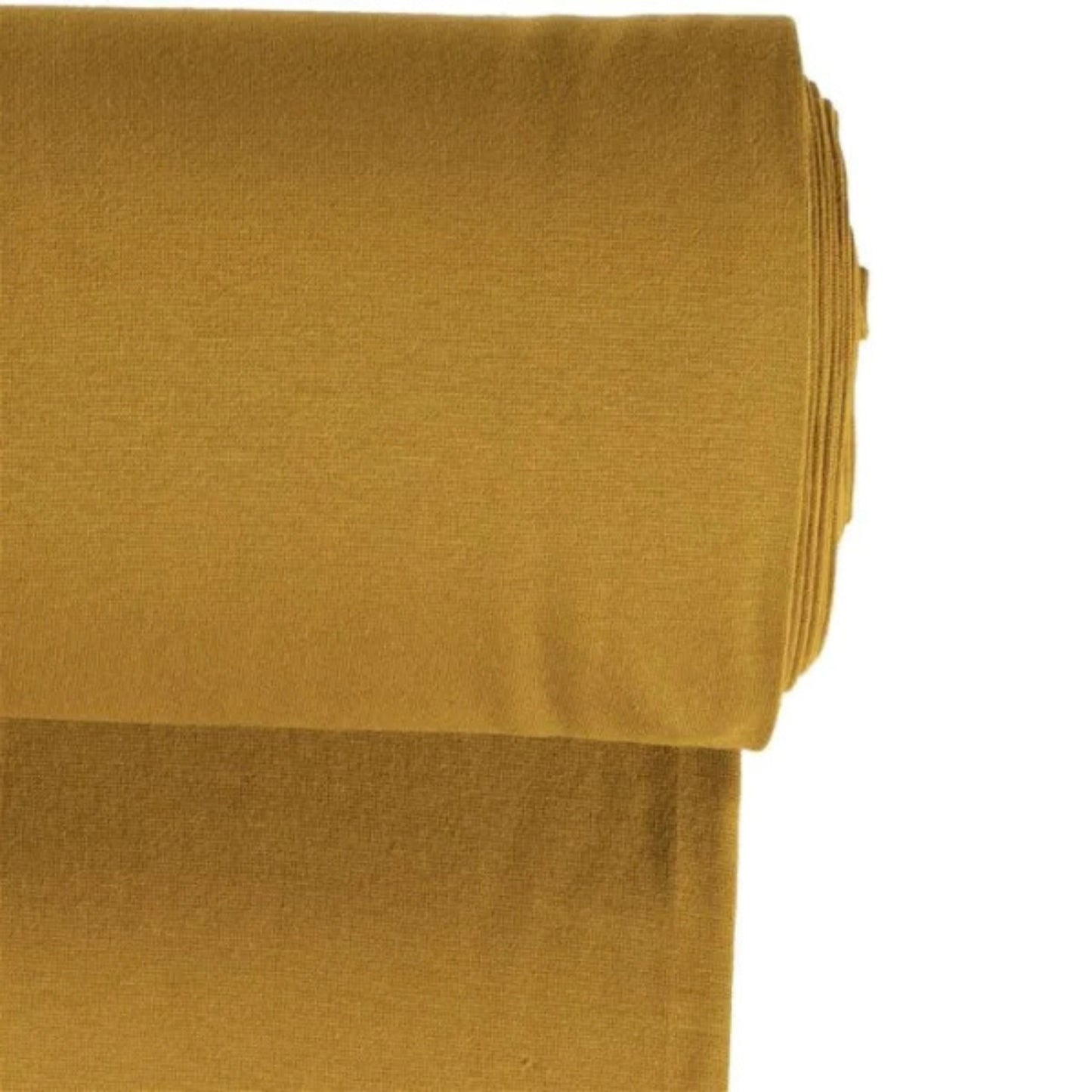 Strickbündchen Stoff in dunkel Curry für vielseitige Nähprojekte.