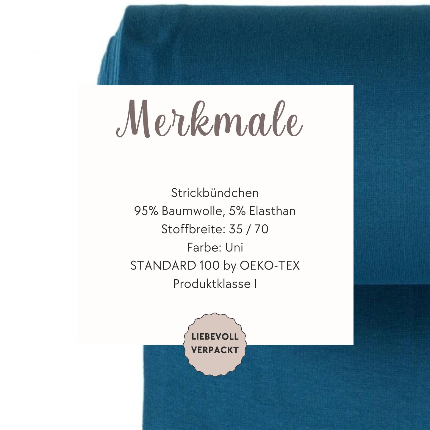Elastisches Strickbündchen in Pfauenblau – ideal für bequeme, langlebige Kleidung.