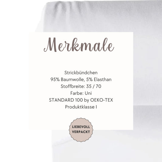 Elastisches Strickbündchen in Weiß – ideal für bequeme, langlebige Kleidung.