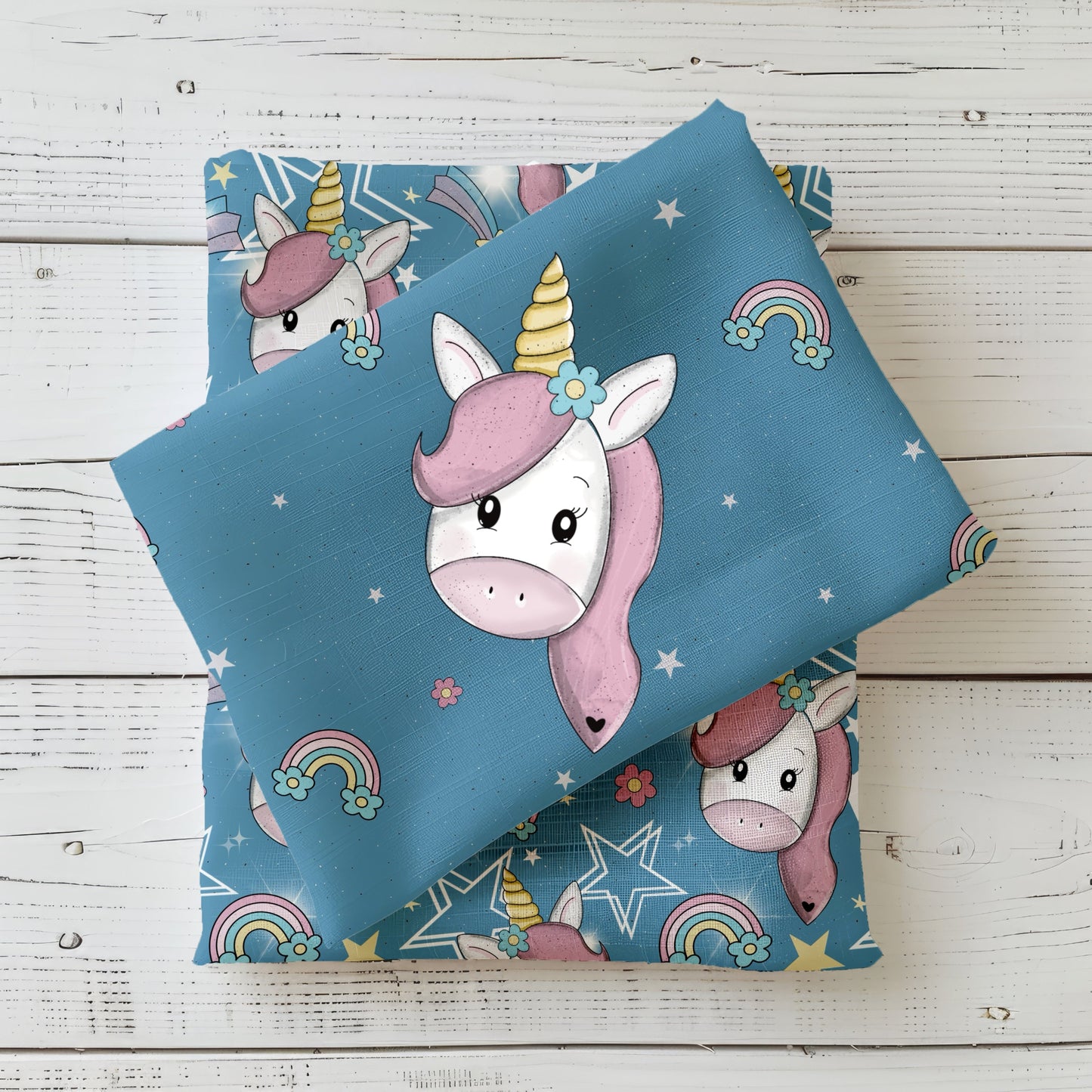 Niedliches Unicorn Stoffpanel mit passendem Musterstoff – Ideal für Baby- & Kinderkleidung.