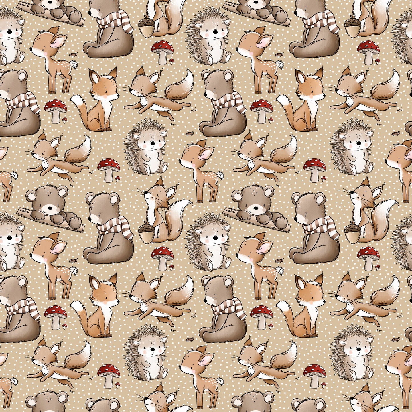 Waldtier Team von Katzengold-Designs mit Fuchs, Reh, Igel, Bär und Eichhörnchen – Reaktivdruck