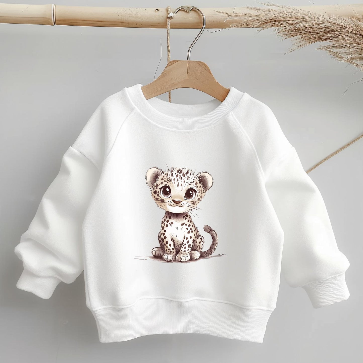 Hochwertiger Transferdruck mit niedlichem Leopard für DIY-Kindermode.