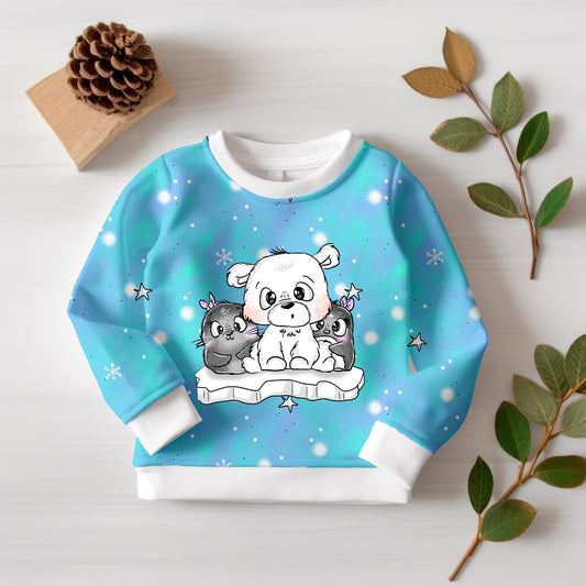 Jersey-Panel mit süßen Wintertieren und passendem Kombistoff.