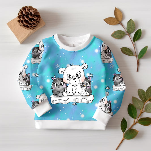 Hochwertiger Digitaldruck mit Wintermotiv und süßen Tieren.