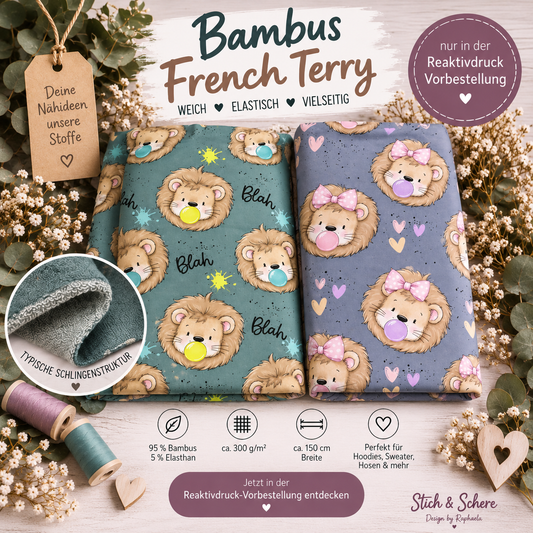 Bambus French Terry – weicher, geschmeidiger Stoff mit typischer Schlingenstruktur, 95 % Bambus und 5 % Elasthan, ideal für Hoodies, Sweater und Hosen.
