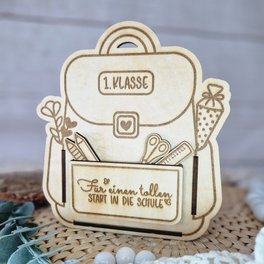 Personalisiertes Holz-Rucksack Einschulungsgeschenk – Zum Selbstbefüllen mit Namen oder Spruch