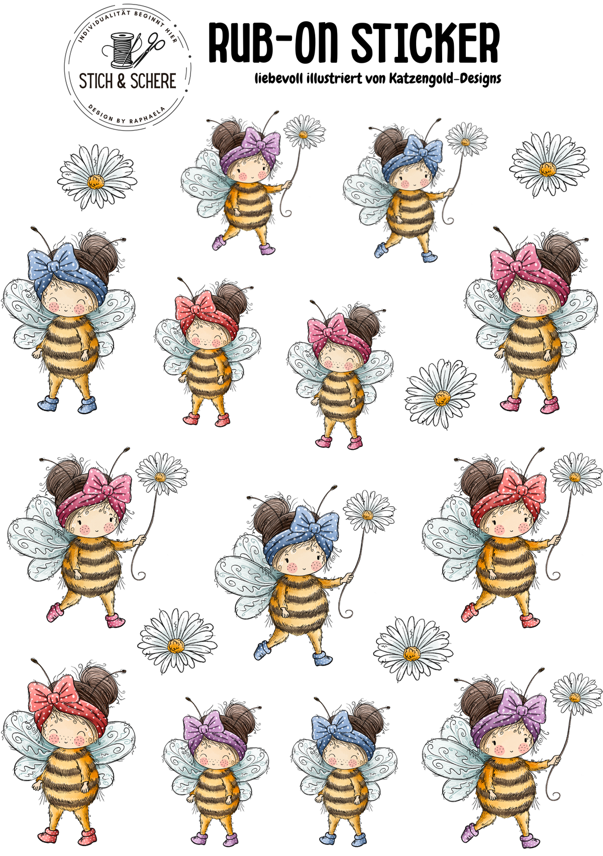 Rub-On Sticker | Bienenmädchen – liebevoll illustriert von Katzengold-Designs