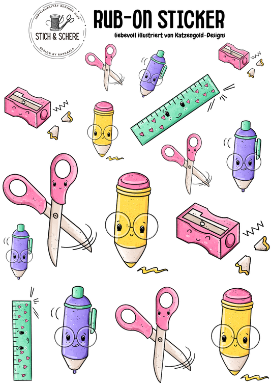 Rub-On Sticker | Schreibzeug – liebevoll illustriert von Katzengold-Designs