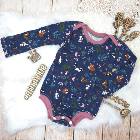 Baby Body Größe 80 Waldtiere Jersey langarm handgemacht