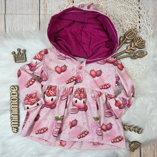Baby Cardigan Größe 74 Beerenmix Erdbeeren Himbeeren Jersey mit Kapuze Vorderseite