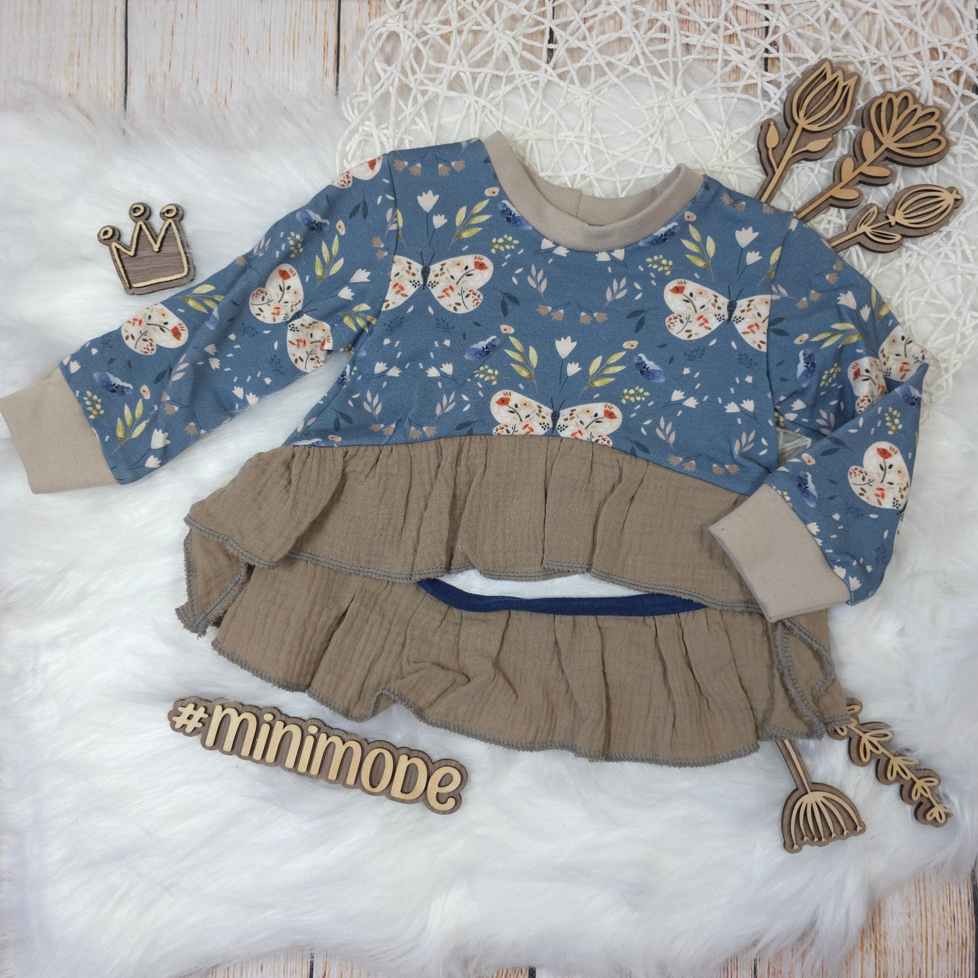 Baby Cropped Hoodie Größe 68 French Terry Musselin Rüschen handgemacht