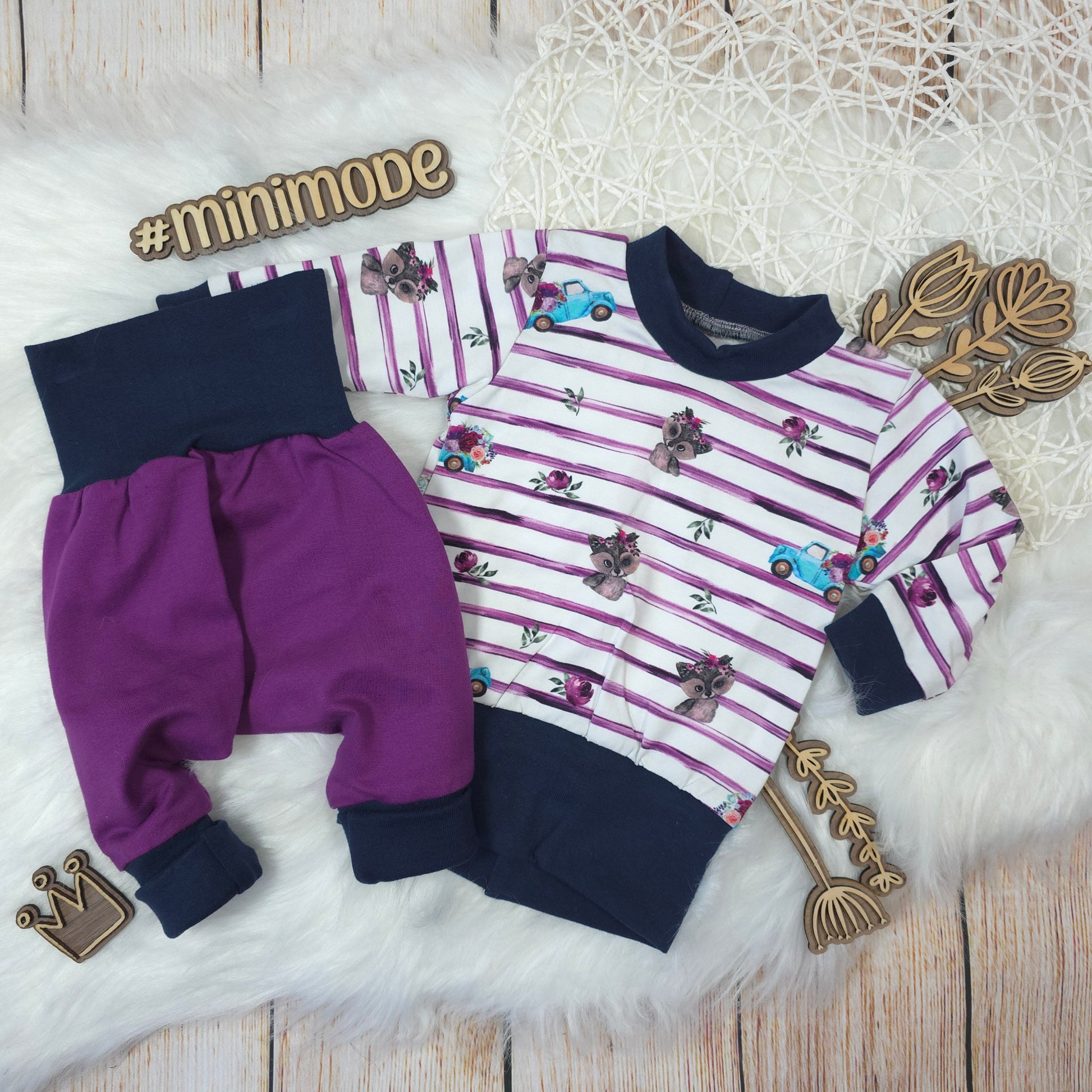 2 teiliges Baby Set Größe 56 mit Shirt aus Jersey und Hose aus French Terry handgemacht