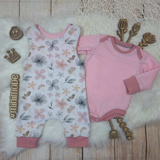 Baby Set Blumen Wintersweat Body und Ripp Jersey Strampler Größe 50/56 handgemacht