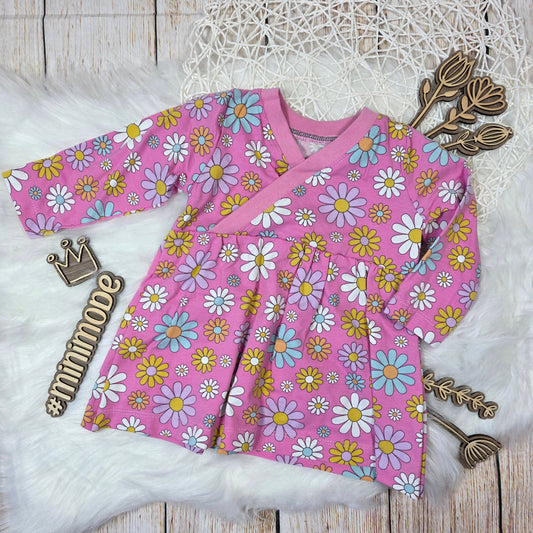 Baby Tunika Größe 74 rosa Blumen Jersey Wickeloptik handgemacht