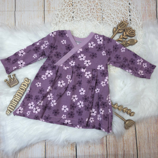 Baby Tunika Größe 74 Waffeljersey lila Blüten Wickeloptik handgemacht