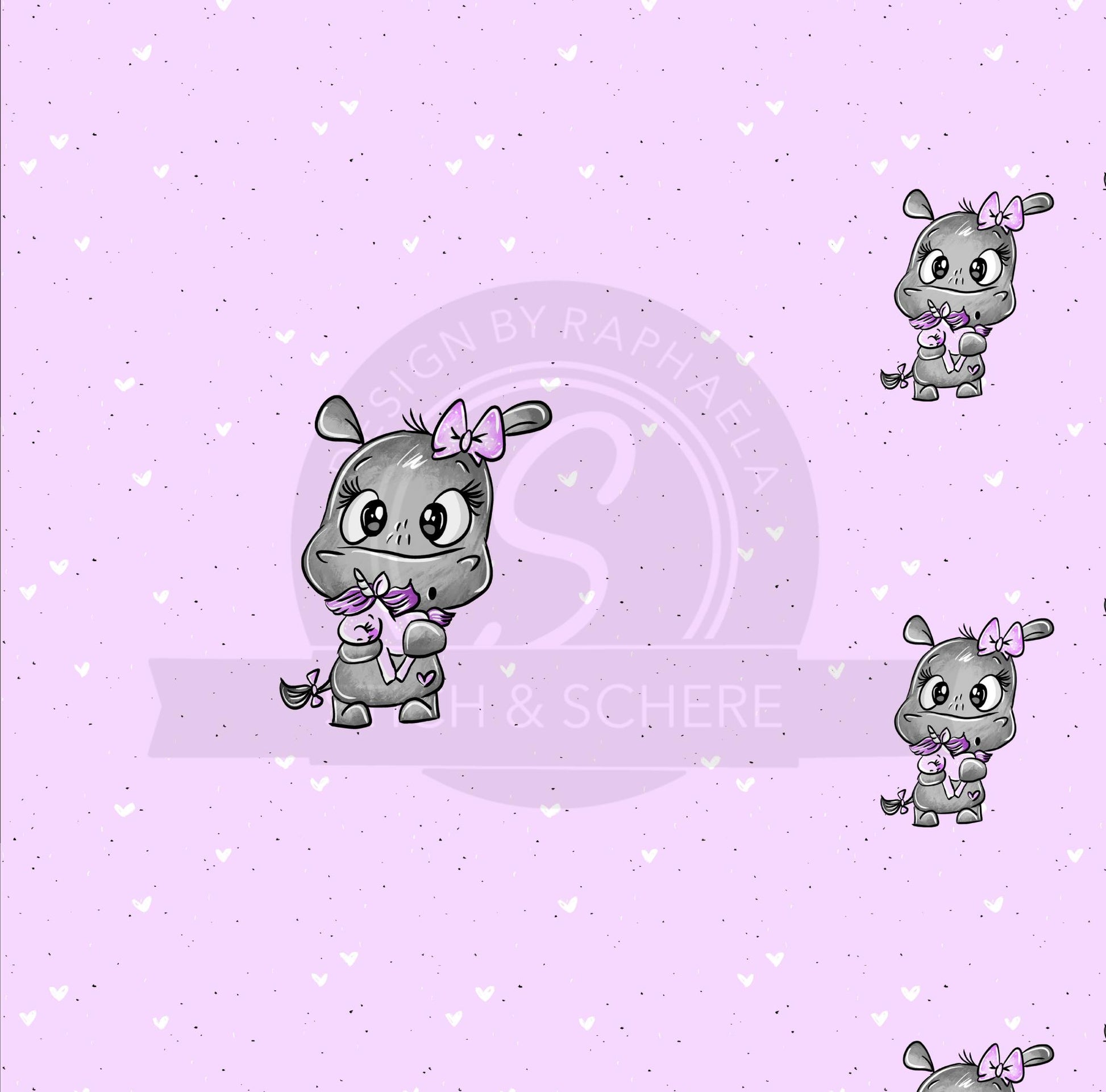 Zauberhaftes Stoffdesign mit Nilpferd & Einhorn – Hochwertige Meterware.