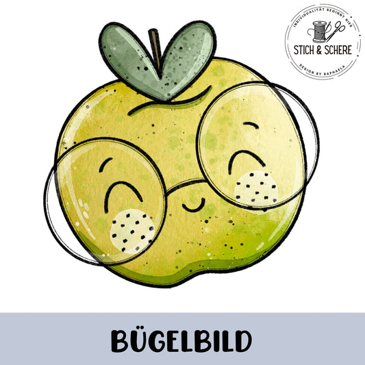 Glitzer-/ Bügelbild "Äpfelchen" mit Brille
