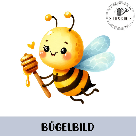 Detailaufnahme des „Bee Happy“-Designs mit leuchtenden Farben.
