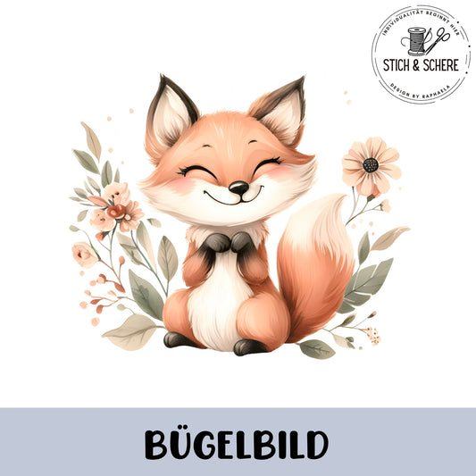 Hochwertiges Bügelbild Boho Fuchs für personalisierte Kinderkleidung.