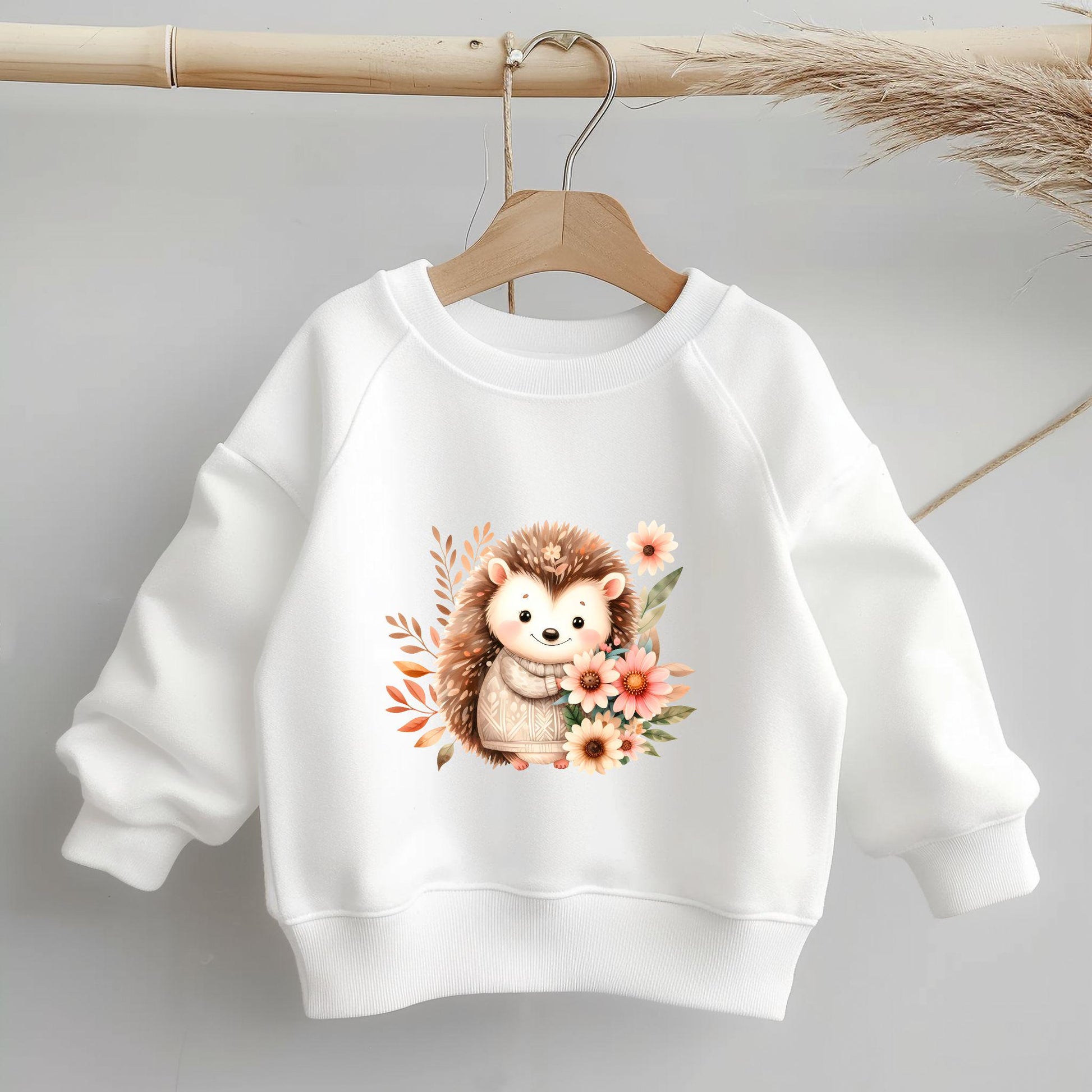 Bügelbild "Boho Igel" – Niedliches Herbstmotiv mit Igel & Blumen für Baby- & Kinderkleidung.