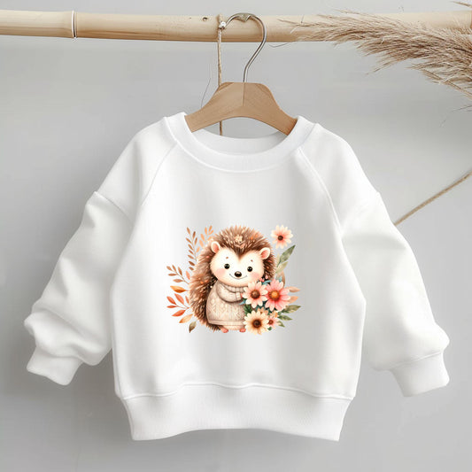 Bügelbild "Boho Igel" – Niedliches Herbstmotiv mit Igel & Blumen für Baby- & Kinderkleidung.