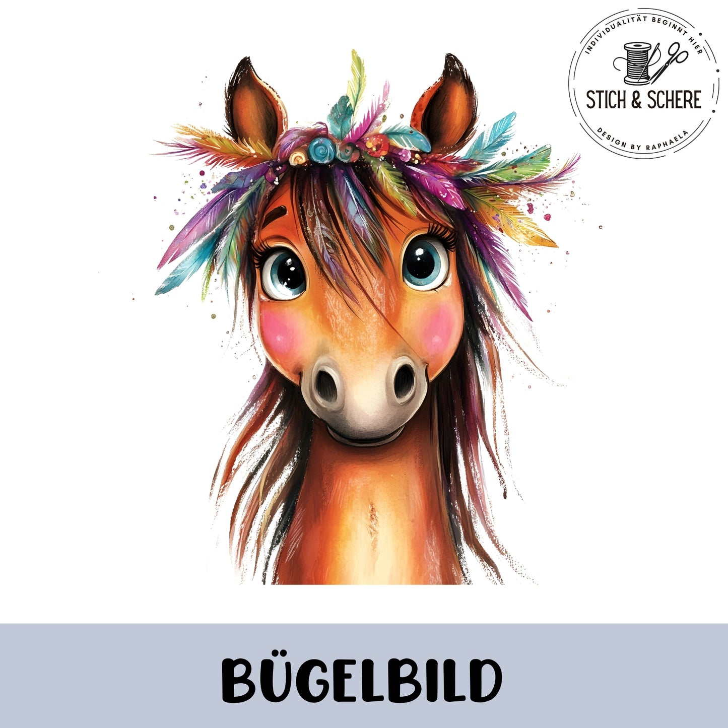 Süßes Pferde-Bügelbild „Boho Pferd“ – perfekt für kreative Kids.
