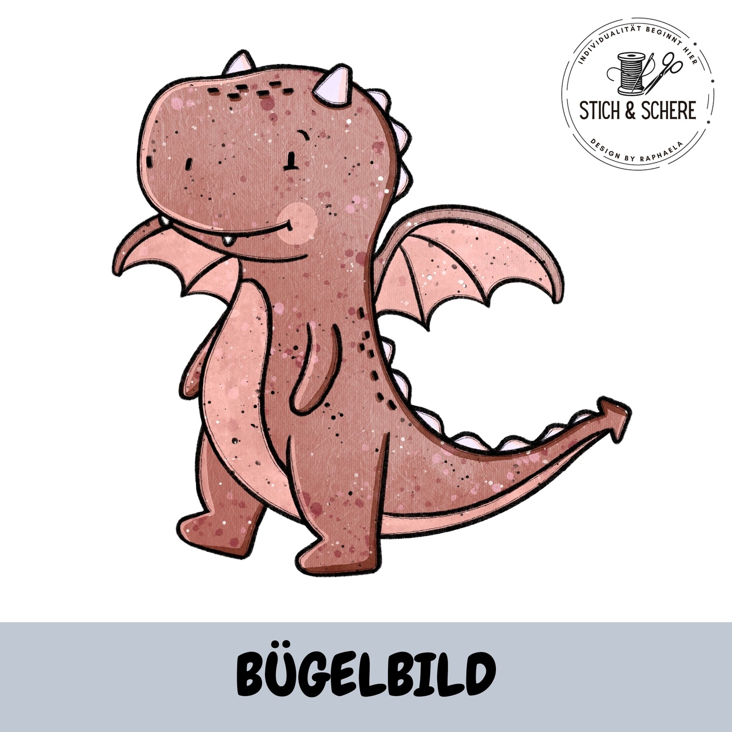 Bügelbild Dragon rot – kleiner Drache mit Flügeln – Katzengold-Designs