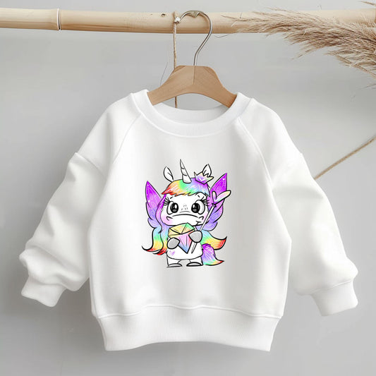 Zauberhaftes Einhorn-Bügelbild mit Krone und Feenflügeln für Kinderstoffe.