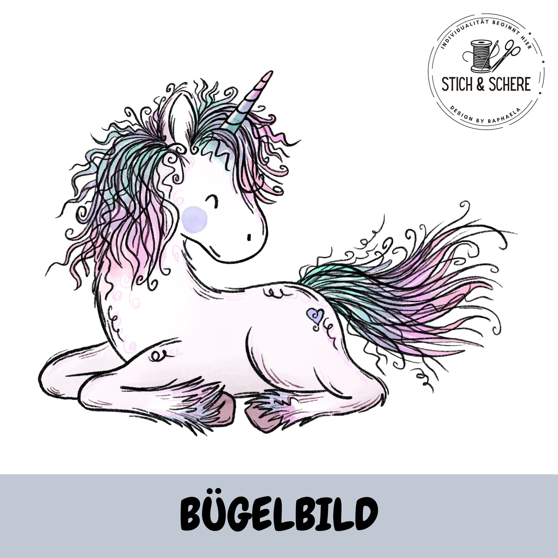 Bügelbild Einhornzeit liegendes Einhorn von Katzengold-Designs in 10 oder 15 cm