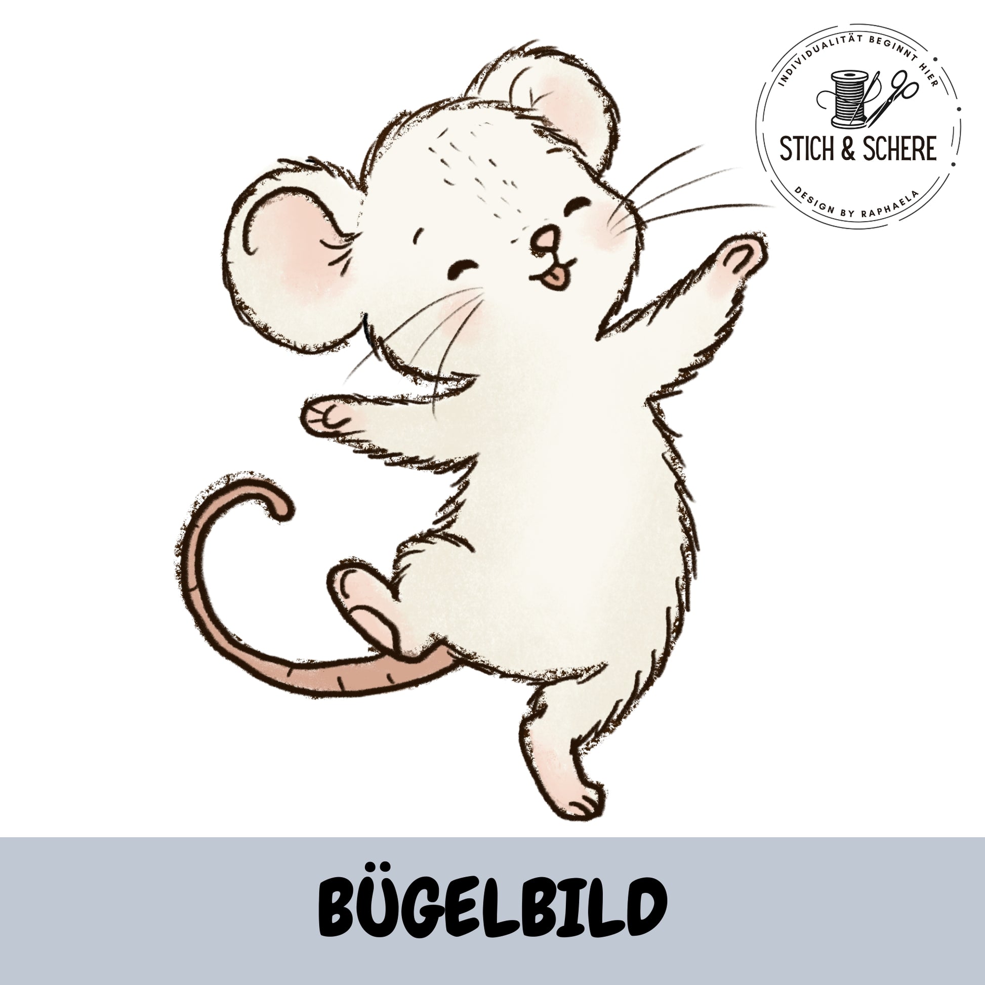 Bügelbild Erdbeermäuse tanzende Maus – süßes Mausmotiv für Handmade-Projekte.