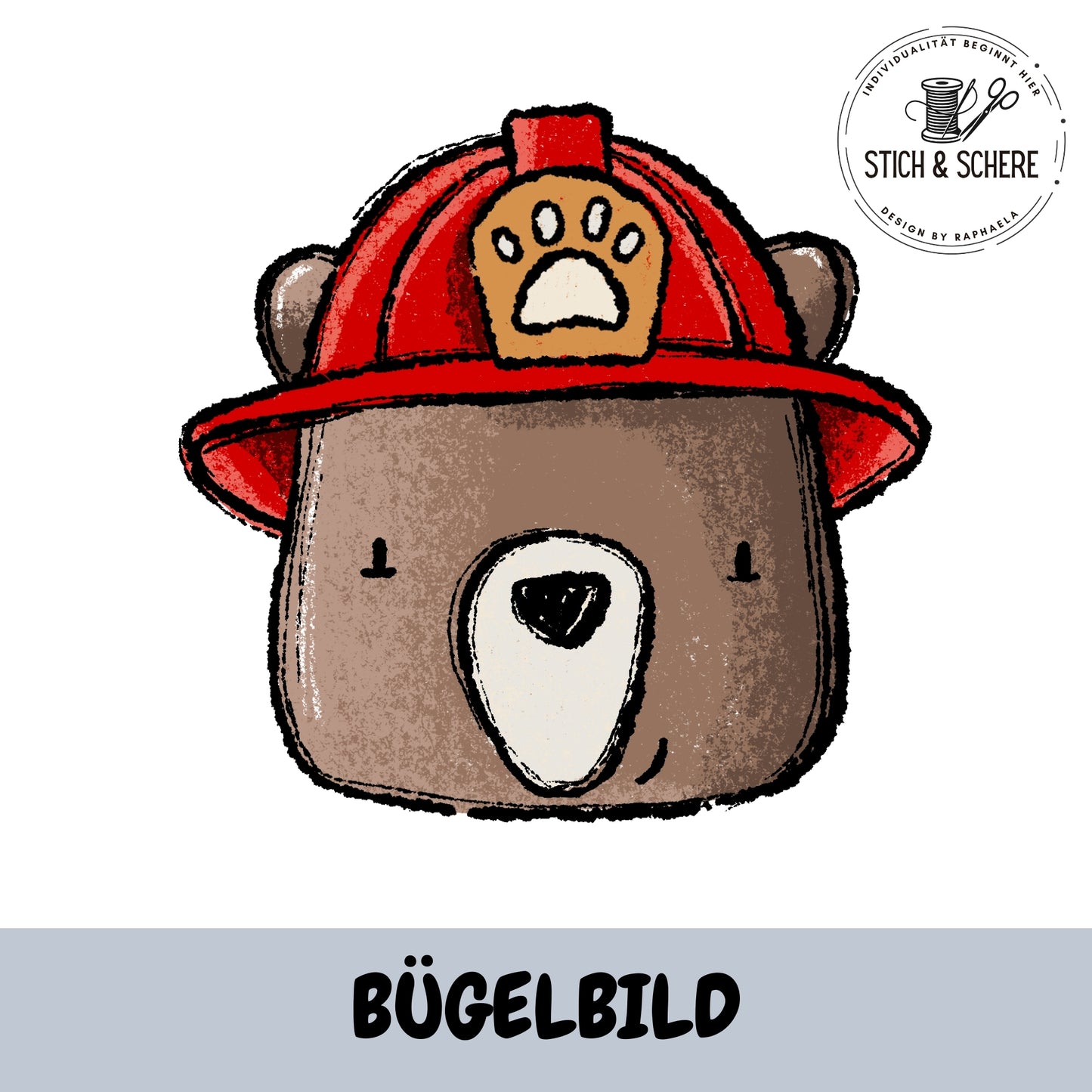 Bügelbild Fire Crew Feuerwehr Bär mit rotem Helm in 10 oder 15 cm von Katzengold-Designs