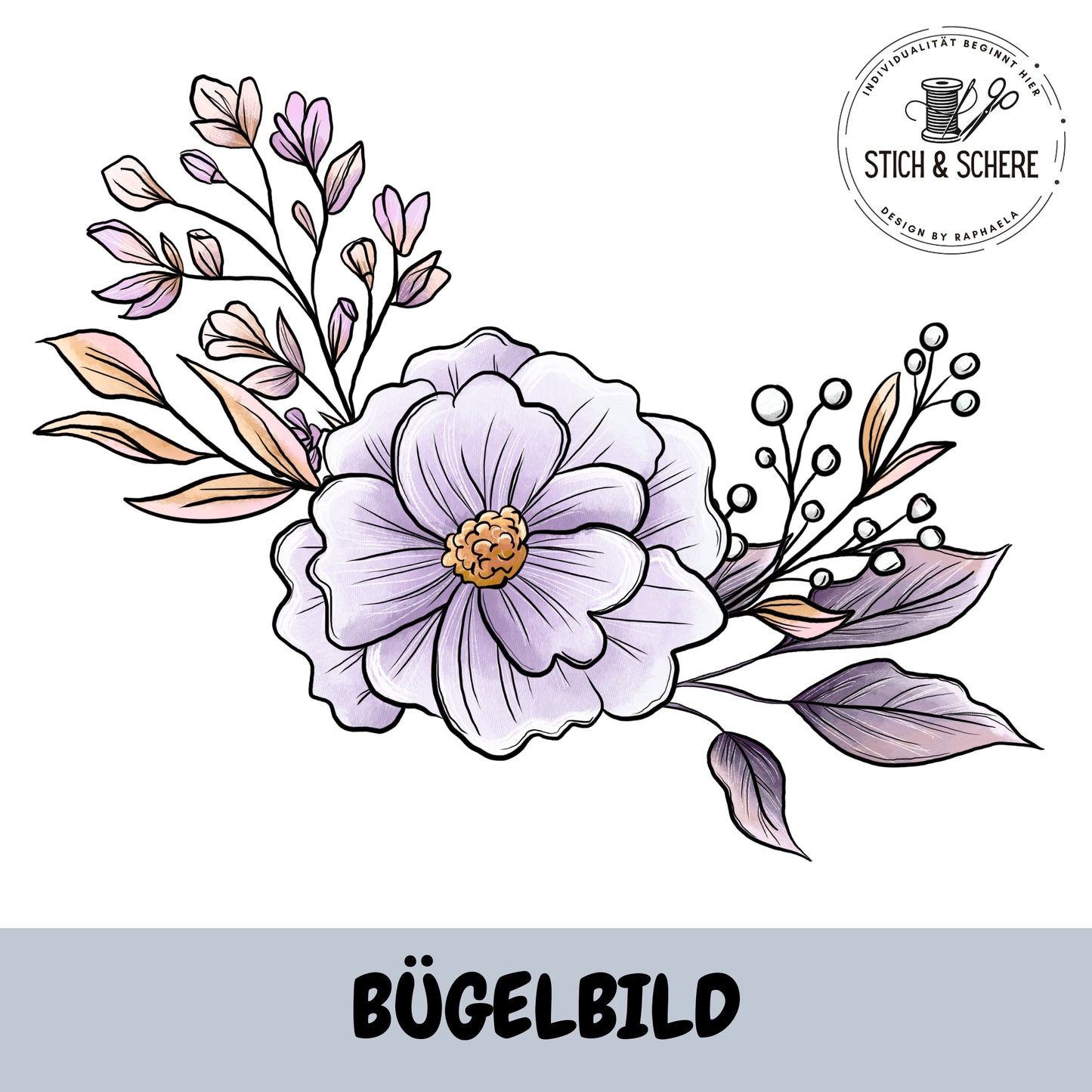 Bügelbild Flower Pony Blume – florales Motiv passend zum Stoffdesign Flower Pony von Katzengold-Designs.